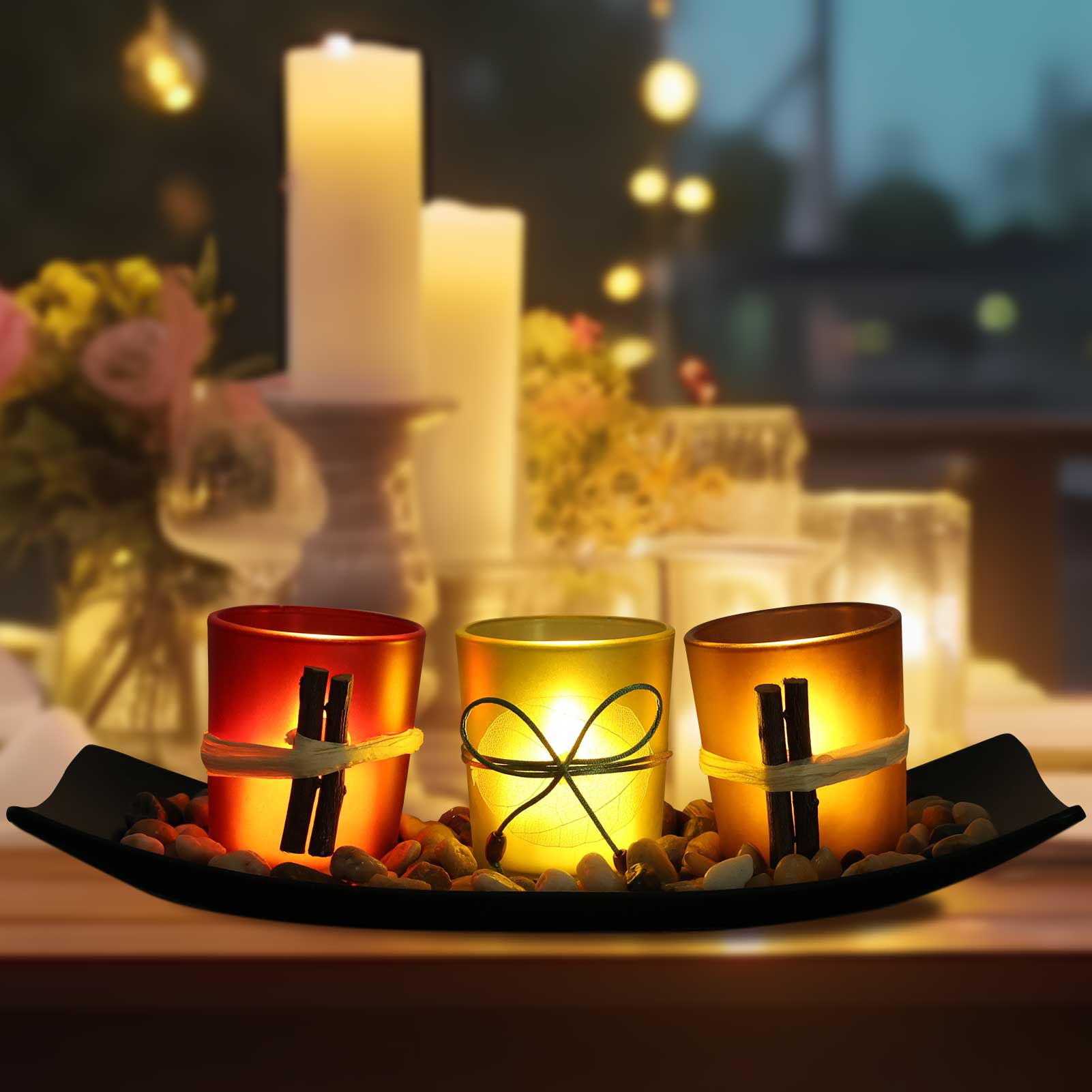 Flameless candle with holder decor ( deals Pair)