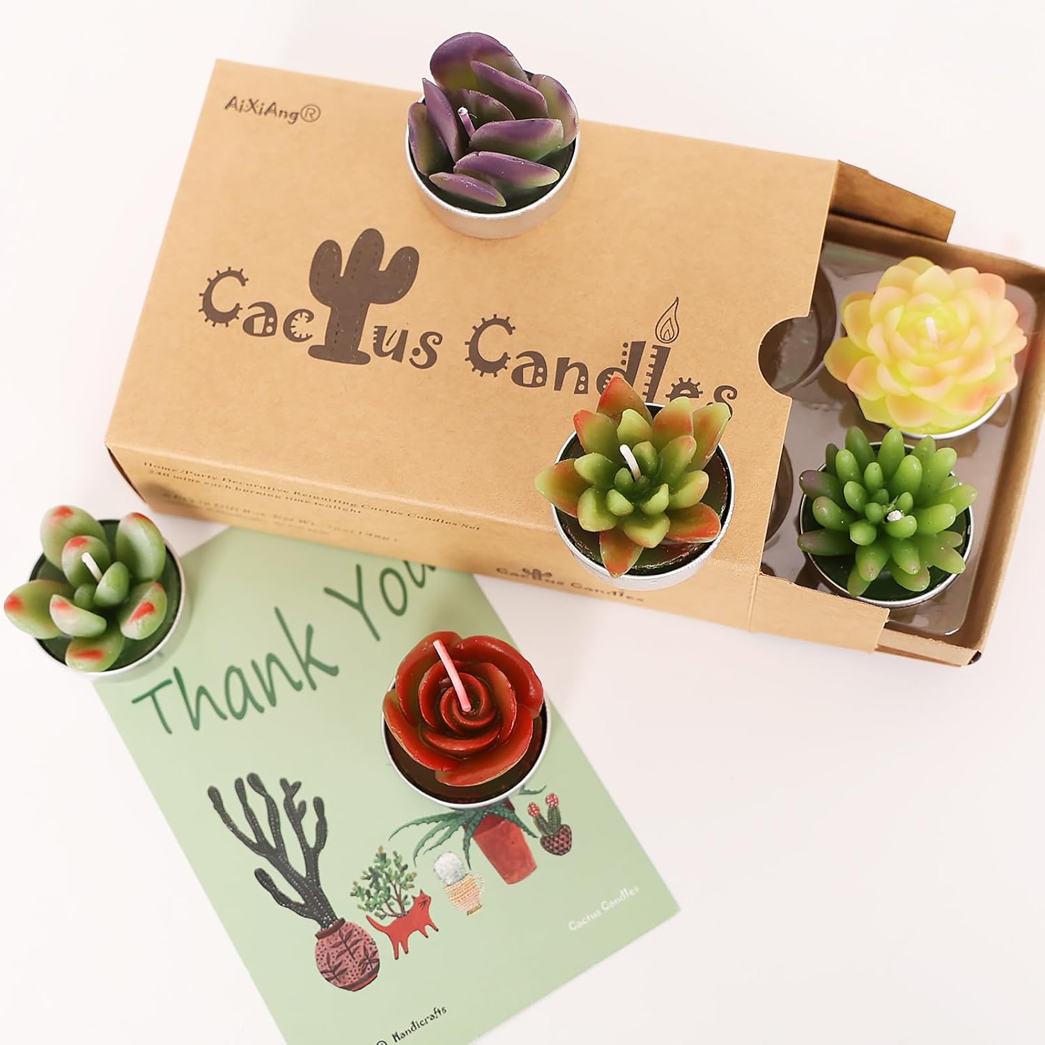 AIXIANG Succulent Tealight Candles in Kraft Gift Box · 6 Pack — photo 1
