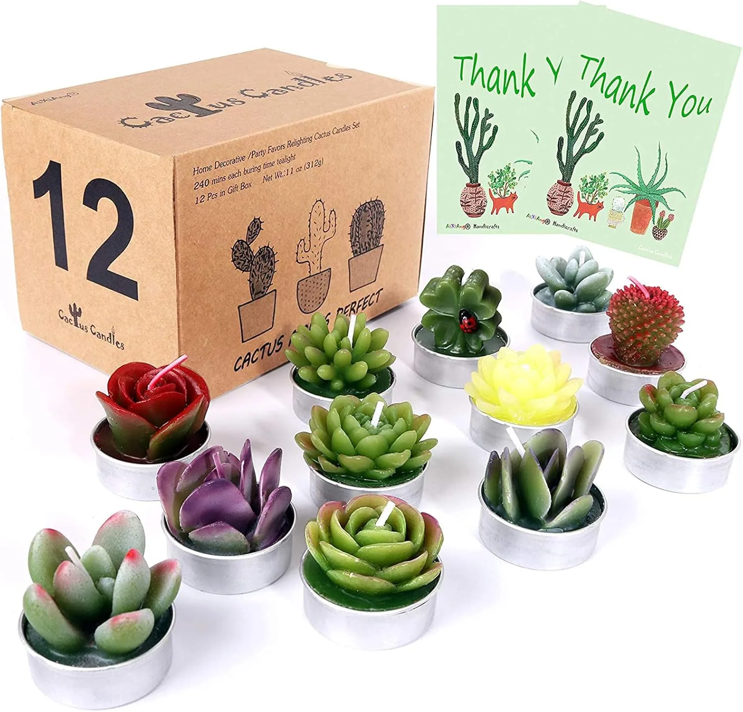 AIXIANG Cactus & Succulent Tealight Candles – 12 Pack