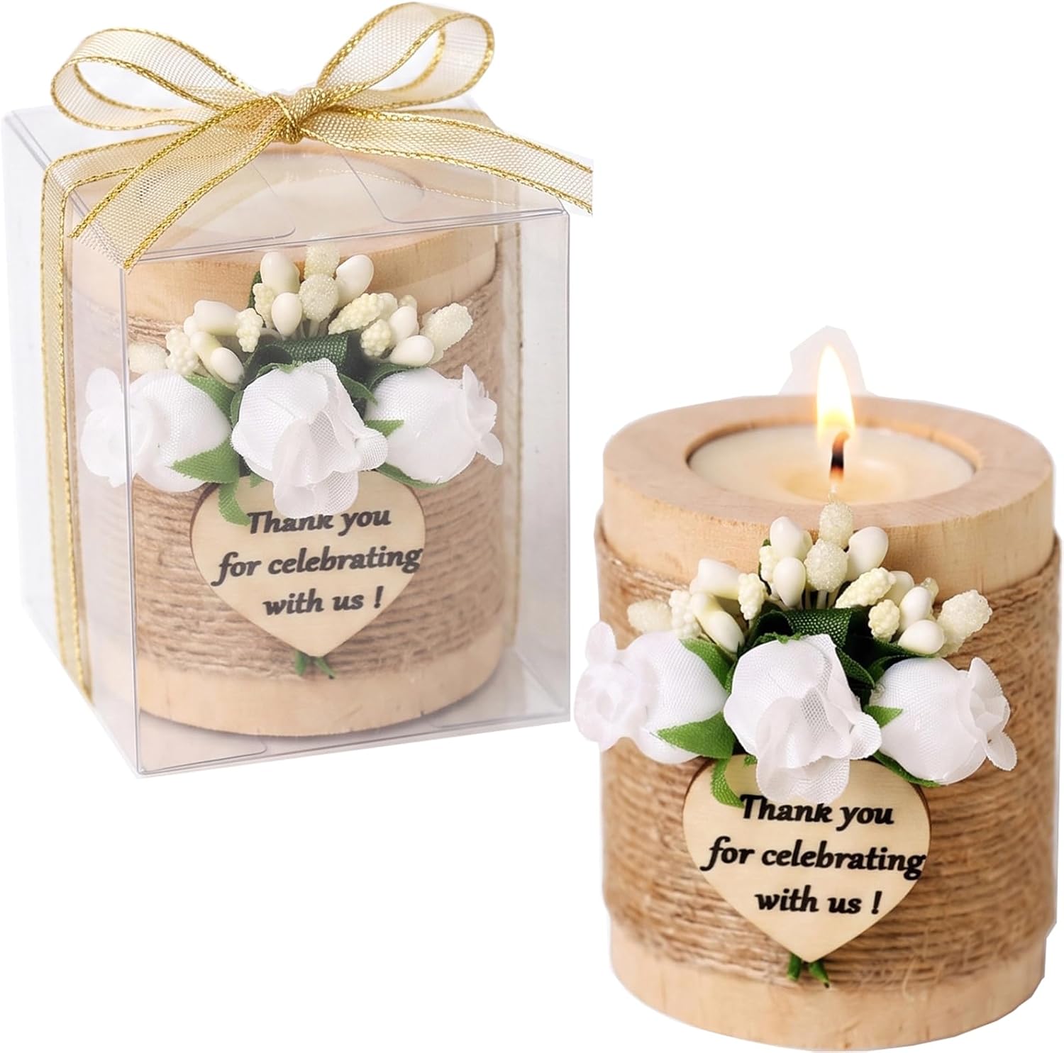 AIXIANG White Rose Wood Tealight Holder Favors – 24 Pack